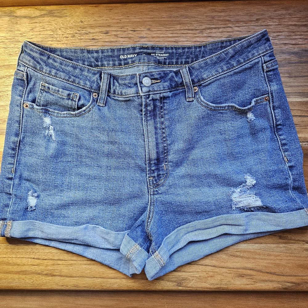 Old Navy OG High Rise Blue Denim Jean Shorts With Secret Smooth Pockets Size 16